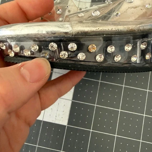 Fabulicious Size 7 Silver Rhinestone Platform Heels Bodybuilding Dance Peep Toe - Picture 8 of 10